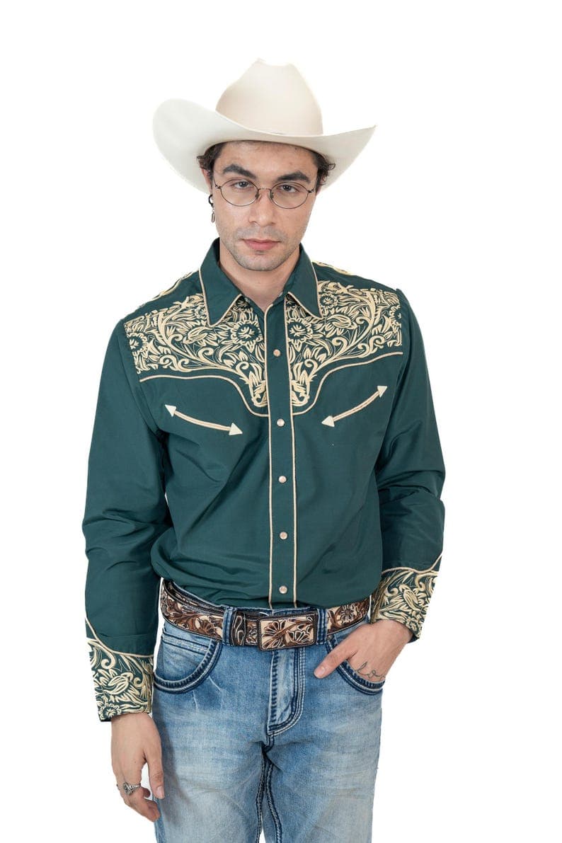 Embroidered Western Cowboy Shirt with Snap Buttons